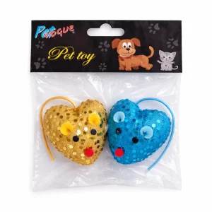 Jouet chat 2 Cœurs Pailletés avec Souris