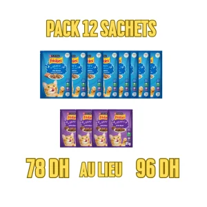 01- Friskies Pochon pour chats Pack de 12 sachets de 85g ( 8 Saumon | 4 Boeuf )